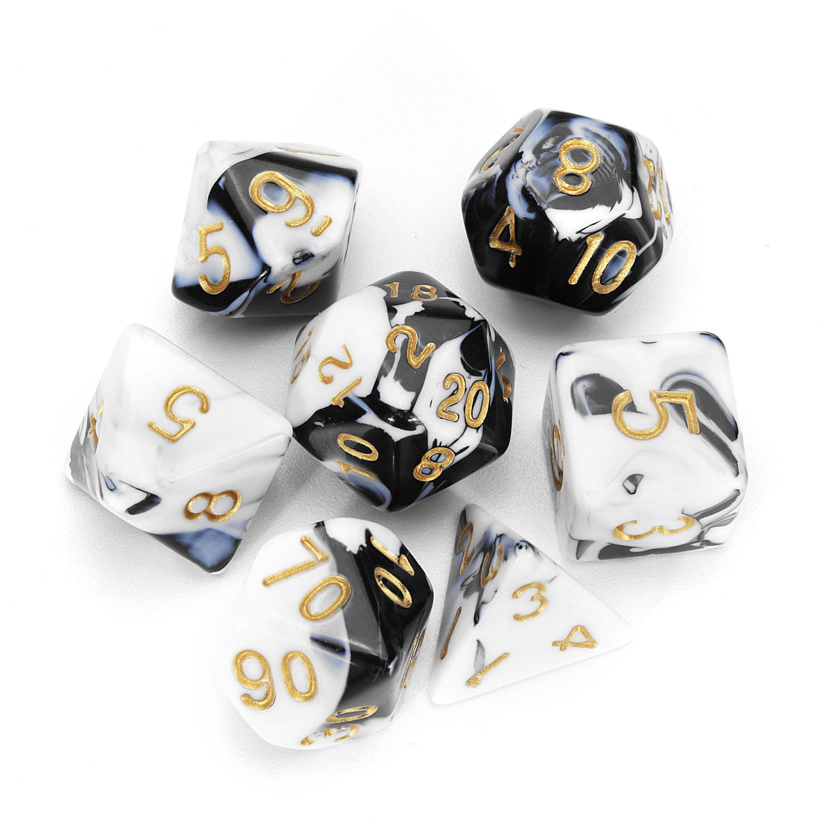 HD DICE DND Dice Set RPG Dice for Dungeons and Dragons D&D Pathfinder Role Playing Games Black & White Marble Polyhedral Dice
