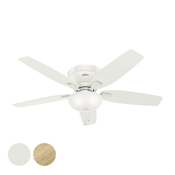 Restored Hunter Fan 52 inch Low Profile Fresh White Ceiling Fan with Light Kit and Pull Chain (Refurbished)