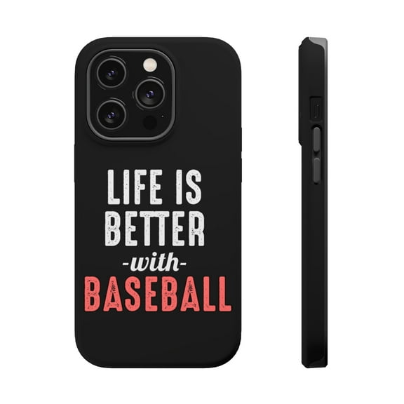 DistinctInk Tough Case for Apple iPhone 15 PRO (6.1" Screen), Compatible with MagSafe Charging - Life is Better with Baseball