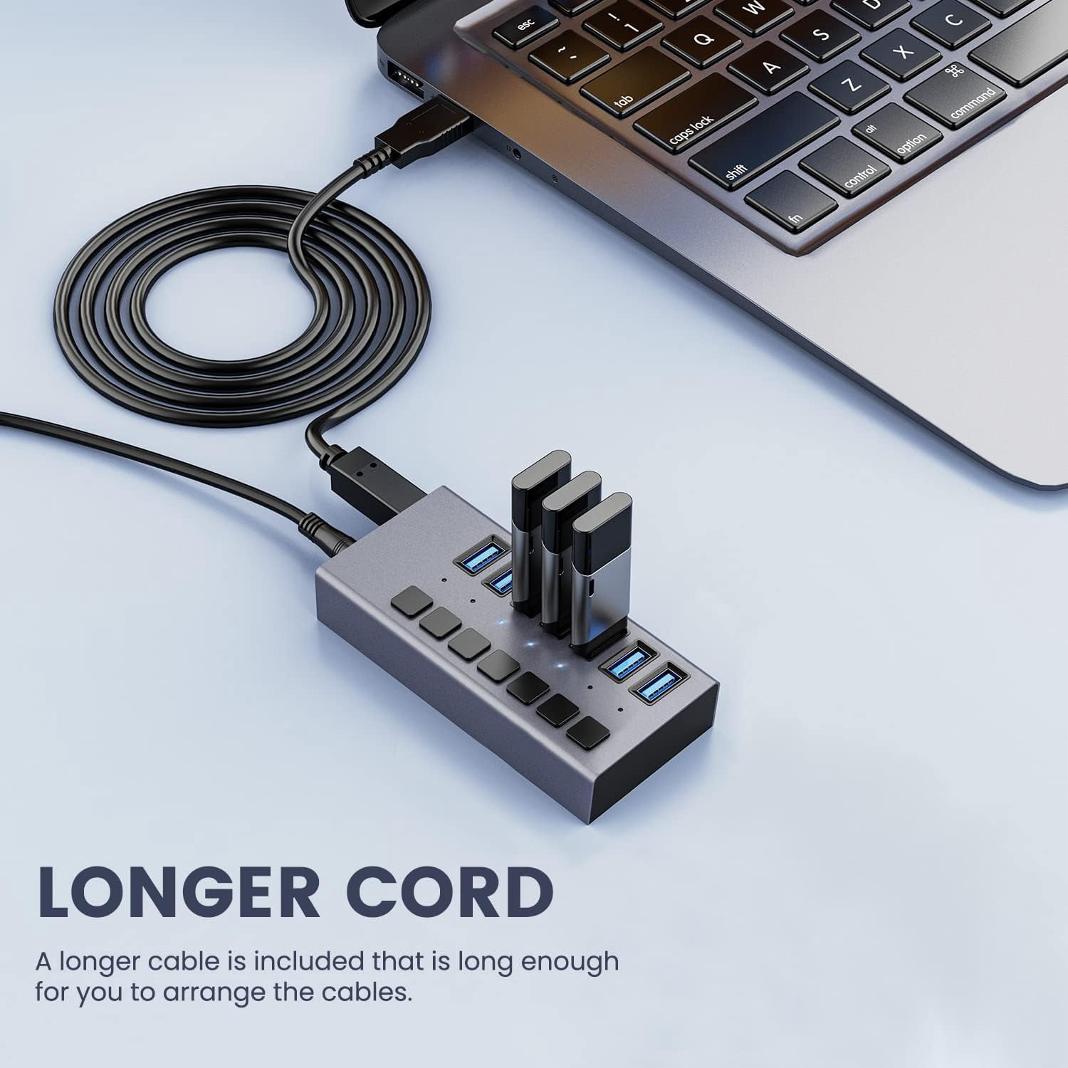 Powered USB Hub -  7 Ports 36W USB 3.0 Data Port & Charge Port, Aluminum Housing, Individual On/Off Switches, 12V/3A Power Adapter, 5Gbps High Speed, USB 3.0 Hub for Laptop, PC, Computer, Mobile HDD