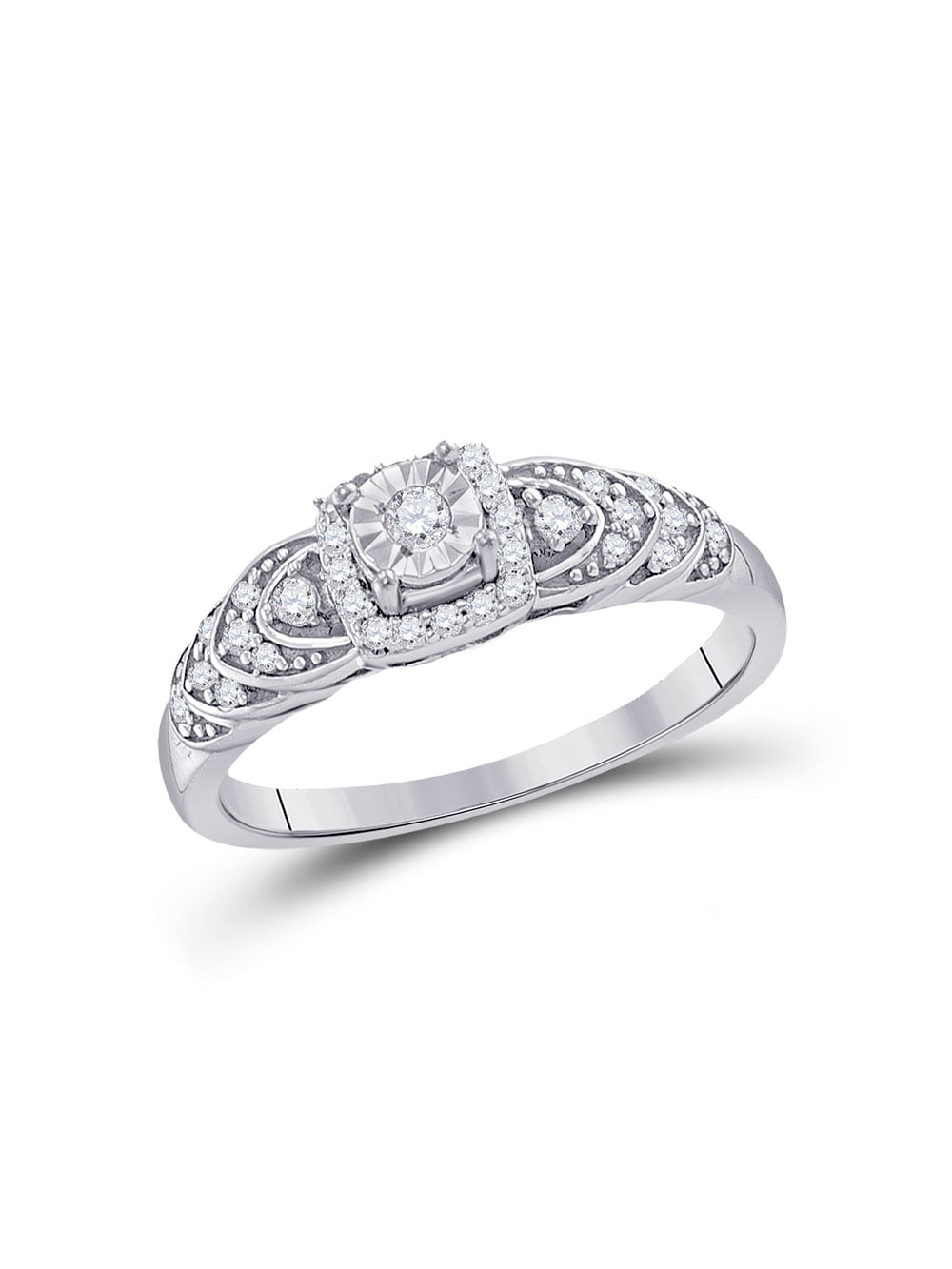 FB Jewels FB Jewels Sterling Silver Womens Round Diamond Heart Bridal Wedding Engagement Ring