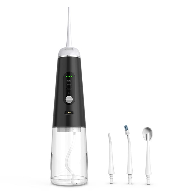 Minnieouse Irrigador de inalámbrico Pantalla digital giratoria 350ml Flosser de agua Herramienta de limpieza de de viaje cuidado de los oídos Negro