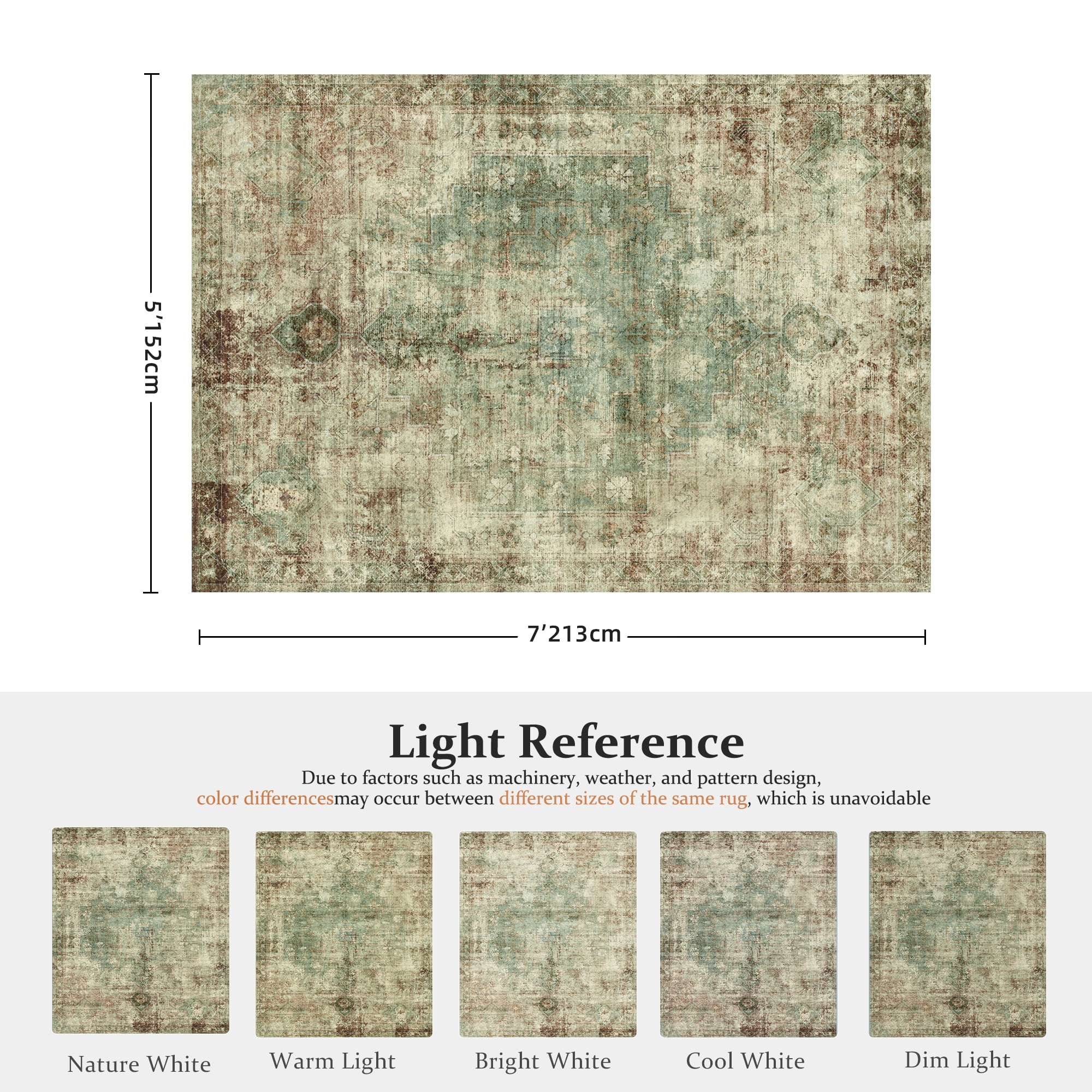 ATHOPE 5x7 Area Rug, Vintage Boho Medallion Rugs Non-Slip Soft Low Pile Washable Rug Large Distressed Rug Indoor Retro Carpet for Living Room Bedroom Dining Room Home Office, Green Brown