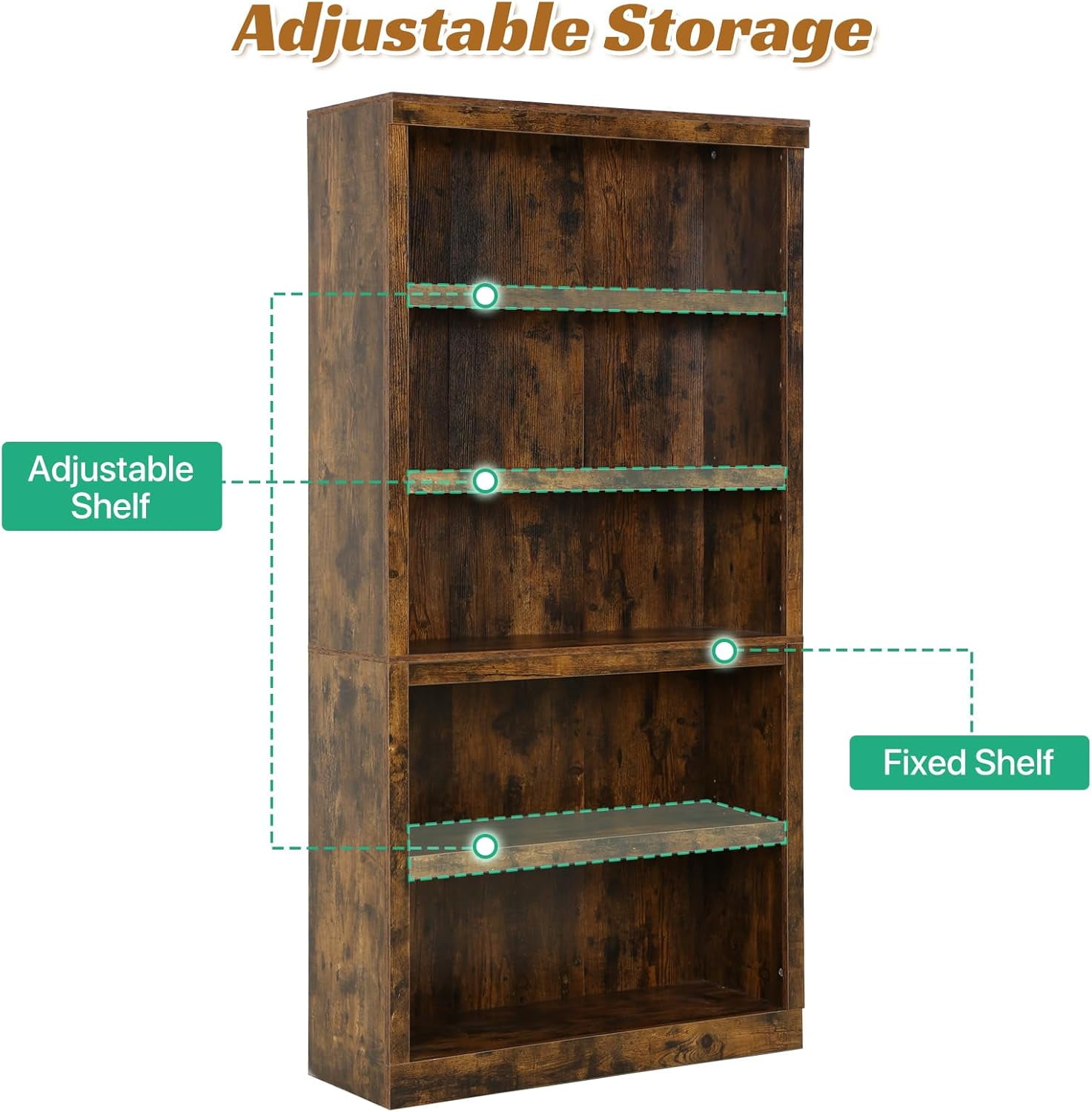 Dkelincs 5 Tier Wood Bookshelf 70" Tall Bookcase Storage Shelves Organizer for Living Room, Brown