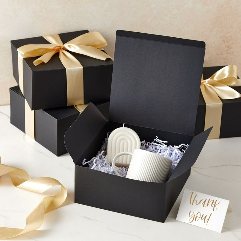 Stockroom Plus 10 Pack Black Gift Boxes with Lids, Ribbon and Blank White Greeting Cards for Presents, Favors (8x8x4 in)