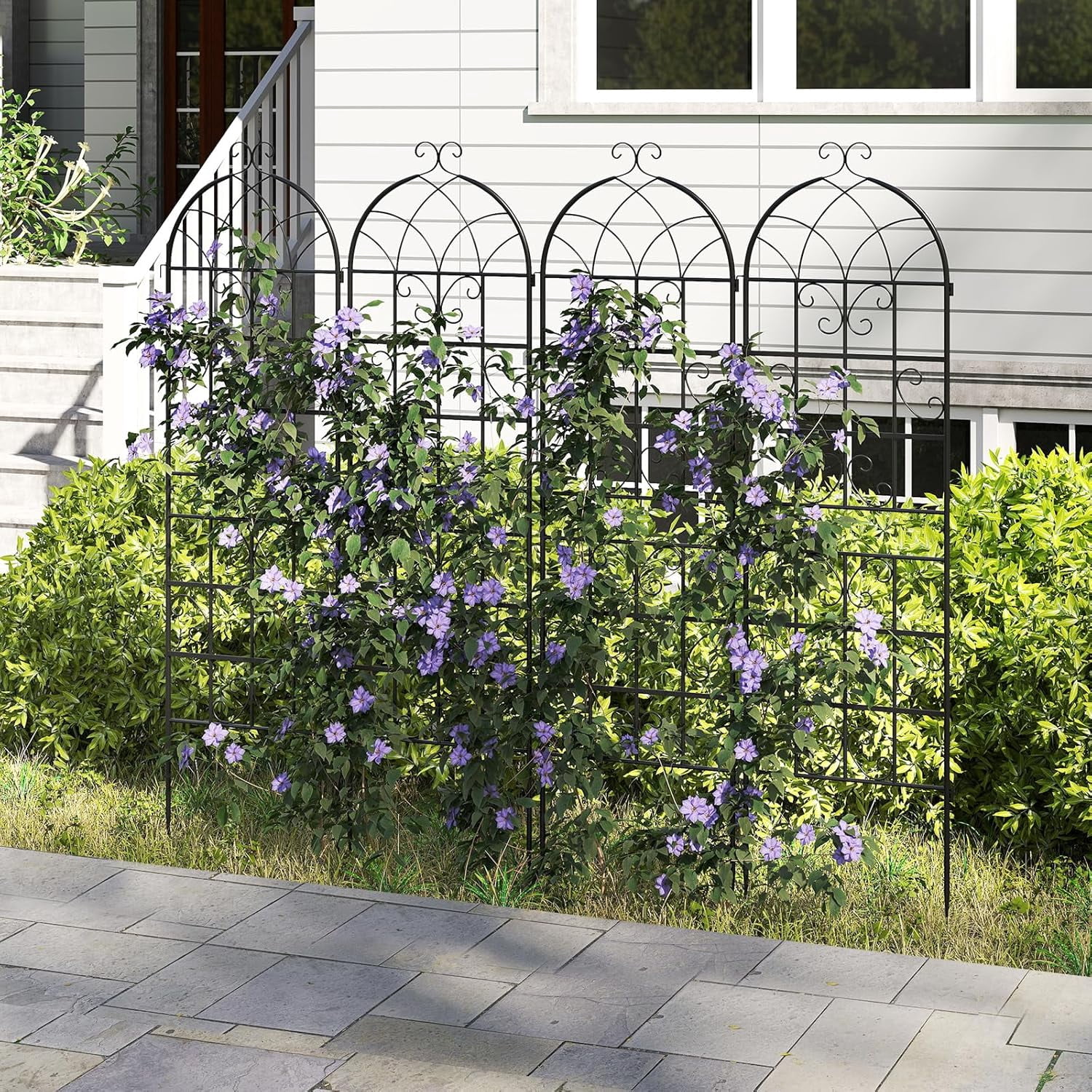 WLTER Metal Garden Trellis for Climbing Plants, 2 Pack 71" Tall Fence Trellis Panels, Retro Style Cucumber Trellis, Indoor & Outdoor Decorative Plant Support Stand for Rose Ivy Vine, Black