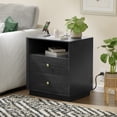 thumbnail image 6 of Black Nightstands with Charging Station, 2 Drawers & Open Shelf, Wide Bedside Tables for Bedroom, End Side Table, 6 of 7