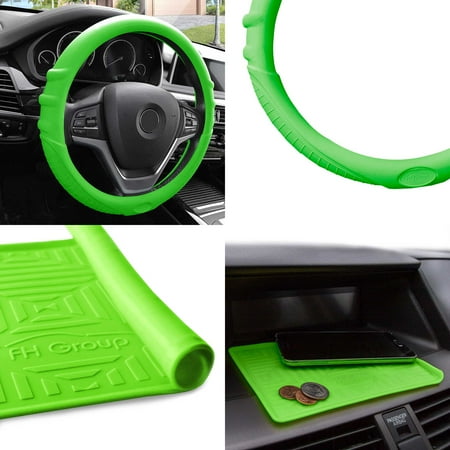 FH Group, Silicone Steering wheel cover Grip Marks w/ Green Dash Mat Green for Auto