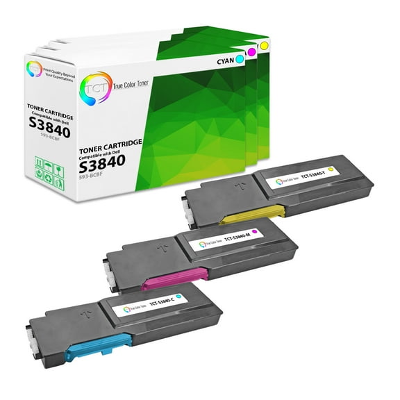 TCT S3840 Color Toner Cartridge 3 Pack - Premium Compatible Replacement for Dell 593-BCBF 593-BCBE 593-BCBD