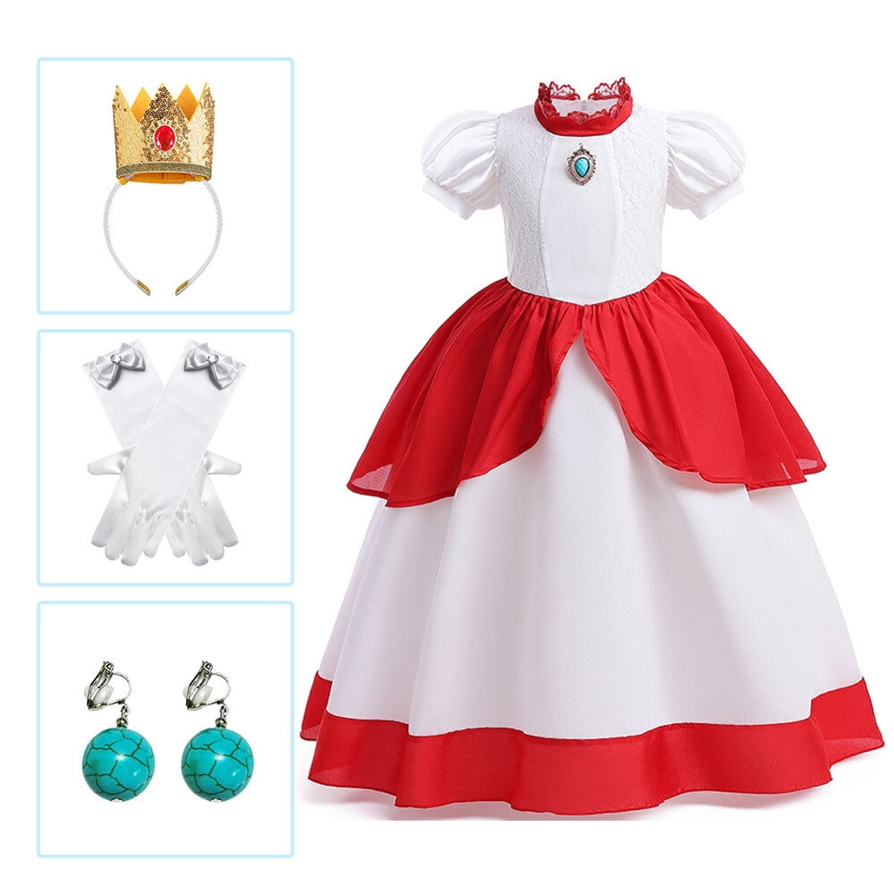 Rongking Princess Peach Costume Dress for Girls Super Brothers Dress Up