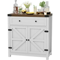 RTRWDC Coffee Bar Cabinet, Farmhouse Kitchen Sideboard Buffet Cabinet with Drawer and Adjustable Shelf, Barn Door Storage for Kitchen, Dining Room, Bathroom, Entryway（White）