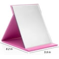 thumbnail image 2 of Makeup Mirror,Portable Folding Mirror with Adjustable Stand for Tabletop,PU Leather,Perfect Size for Camping,Vocation,Home Vanity and Office Desk,Rose Red, 2 of 5