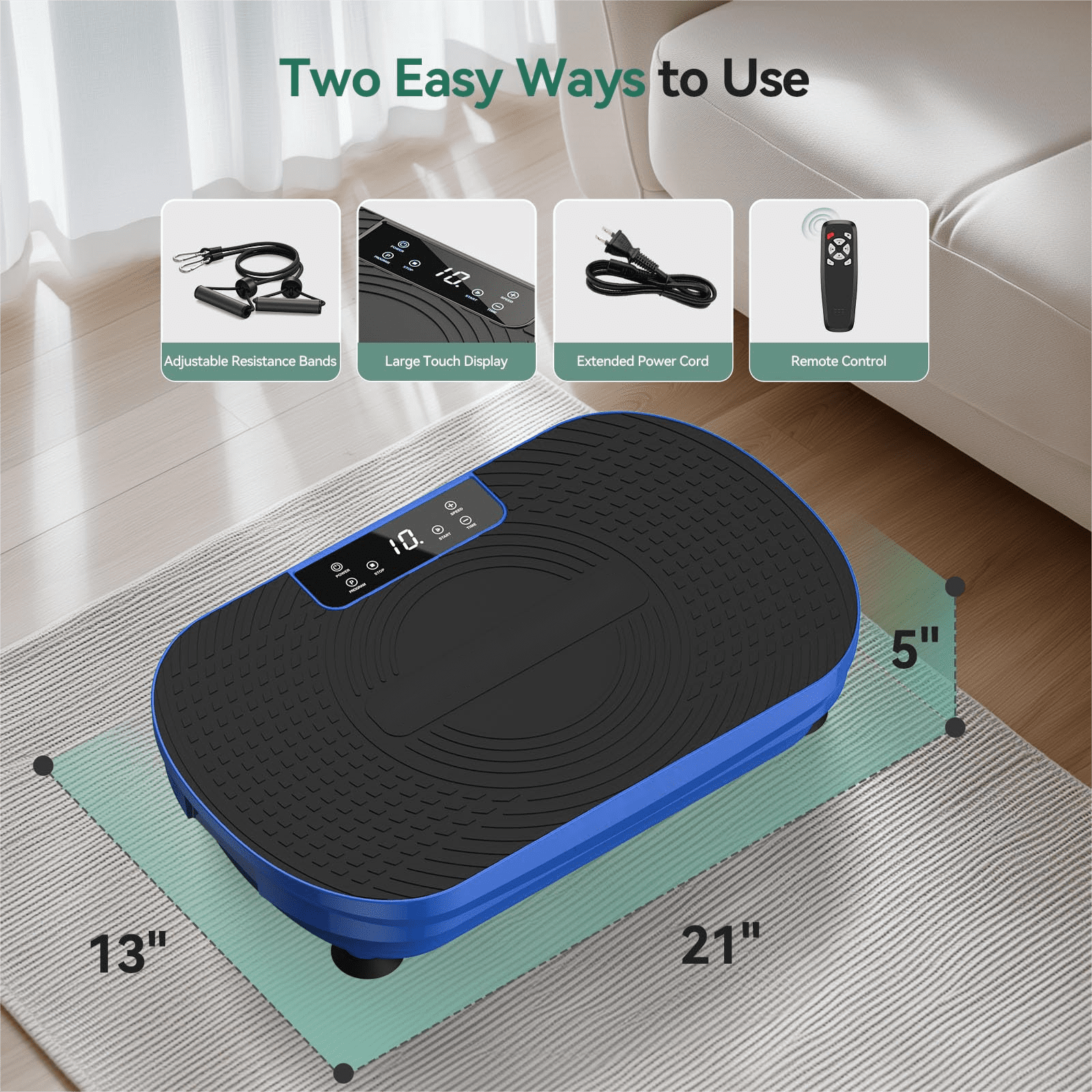 UPGO Vibration Plate Exercise Machine, Lymphatic Drainage Machine, Whole Body Workout Vibration Platform w/ 2 Resistance Bands for Weight Loss, Toning & Wellness-Blue