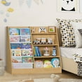 thumbnail image 7 of LELELINKY 35.5"Wide Large Kids Bookcase, 4-Tiers Kids Book Organizer Bookshelf with 5 Layer Sling, Wooden Bookshelf for Kids Room, 7 of 7