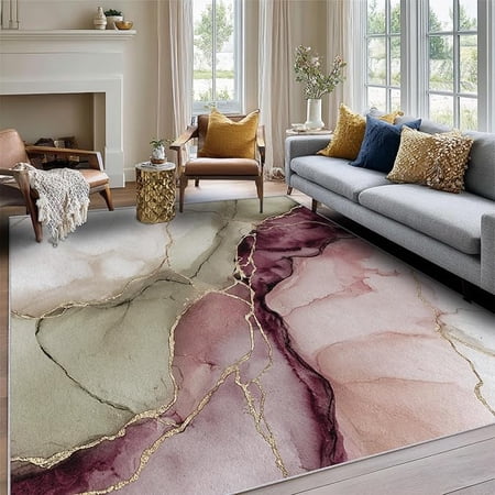 Marble Rugs for Living Room Modern Abstract Home Decor Indoor Carpet for Bedroom Washable Marble Area Rugs Non-Slip Backing 5 x 8ft