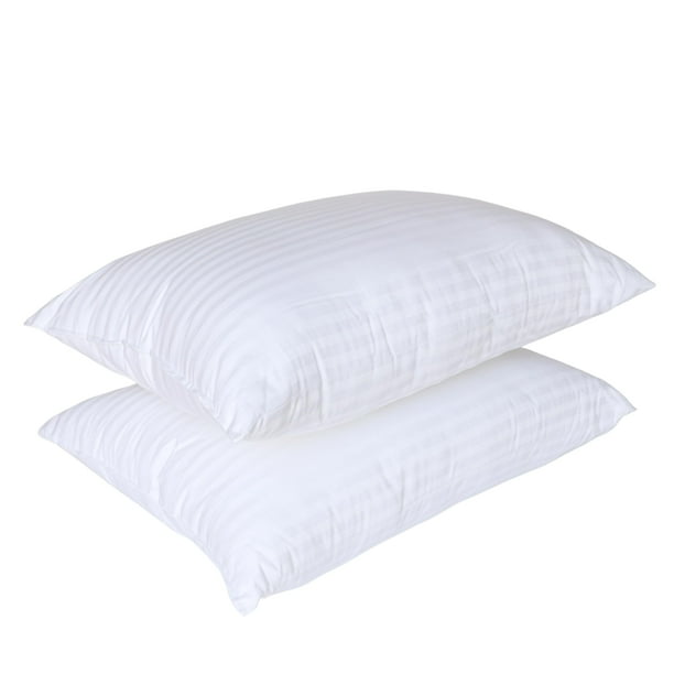 Almohadas Hoteleras Premium - Relleno Microgel - Firmeza Media - Fundas Rayada Satinada - 100% Algodón - Pillow - Alta Caldiad - Color Blanco (2, Estándar)