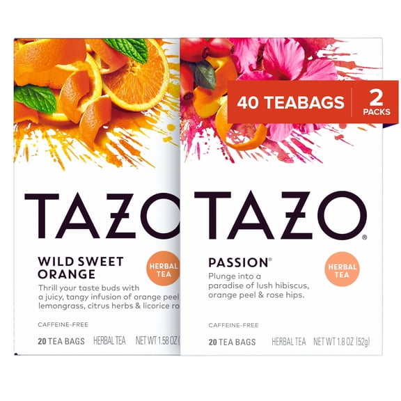 TAZO Wild Sweet Orange & Passion Herbal Tea Bags Bundle, Caffeine-Free, 40 Total Bags