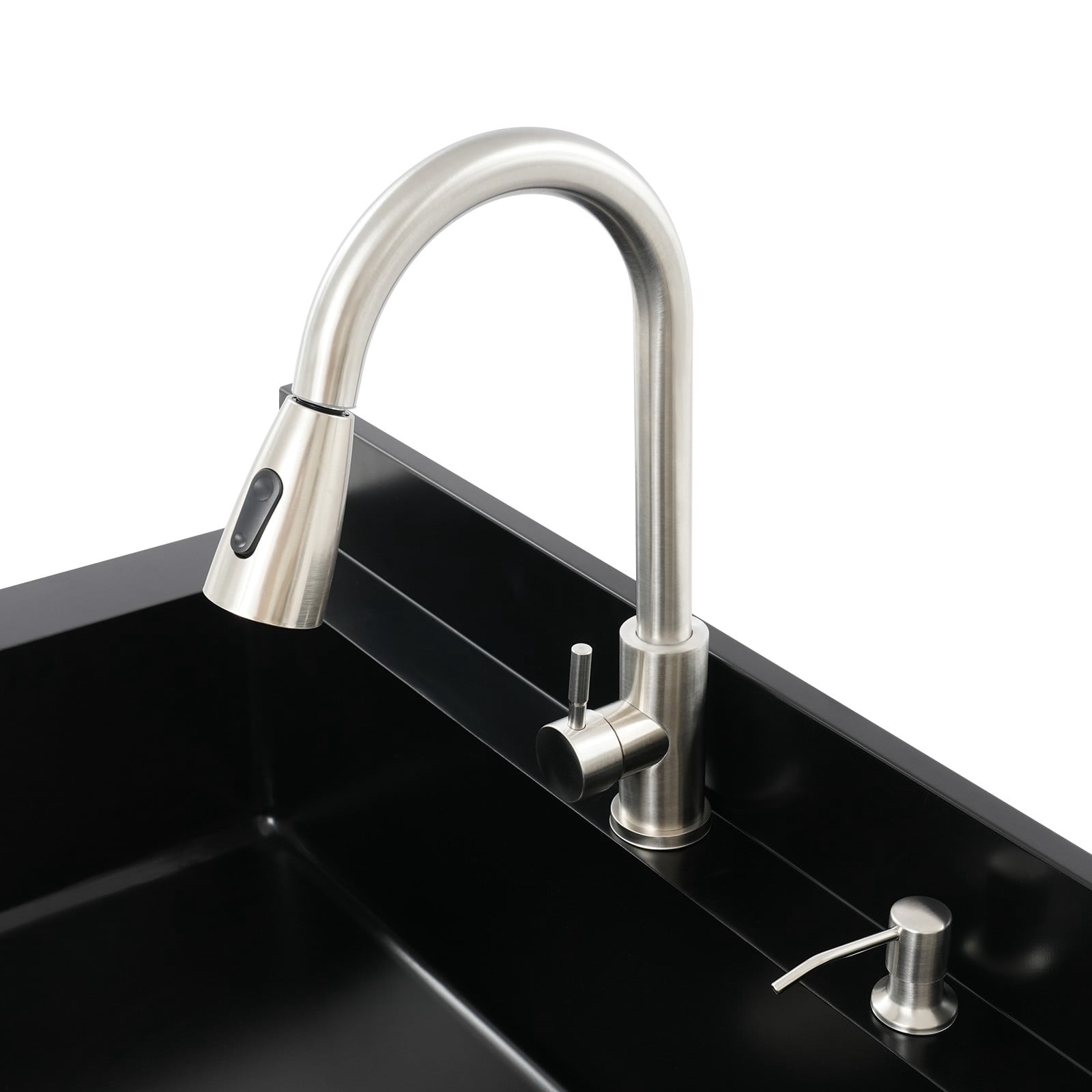 Freestanding Sink, Kitchen Sink, Black Stainless Utility Laundry Basin, 35.4”, 201 Steel, 360° Swivel Pull-Out Faucet, Dual Water Modes, Hot & Cold, Storage Shelf, Draining Basket, Durable