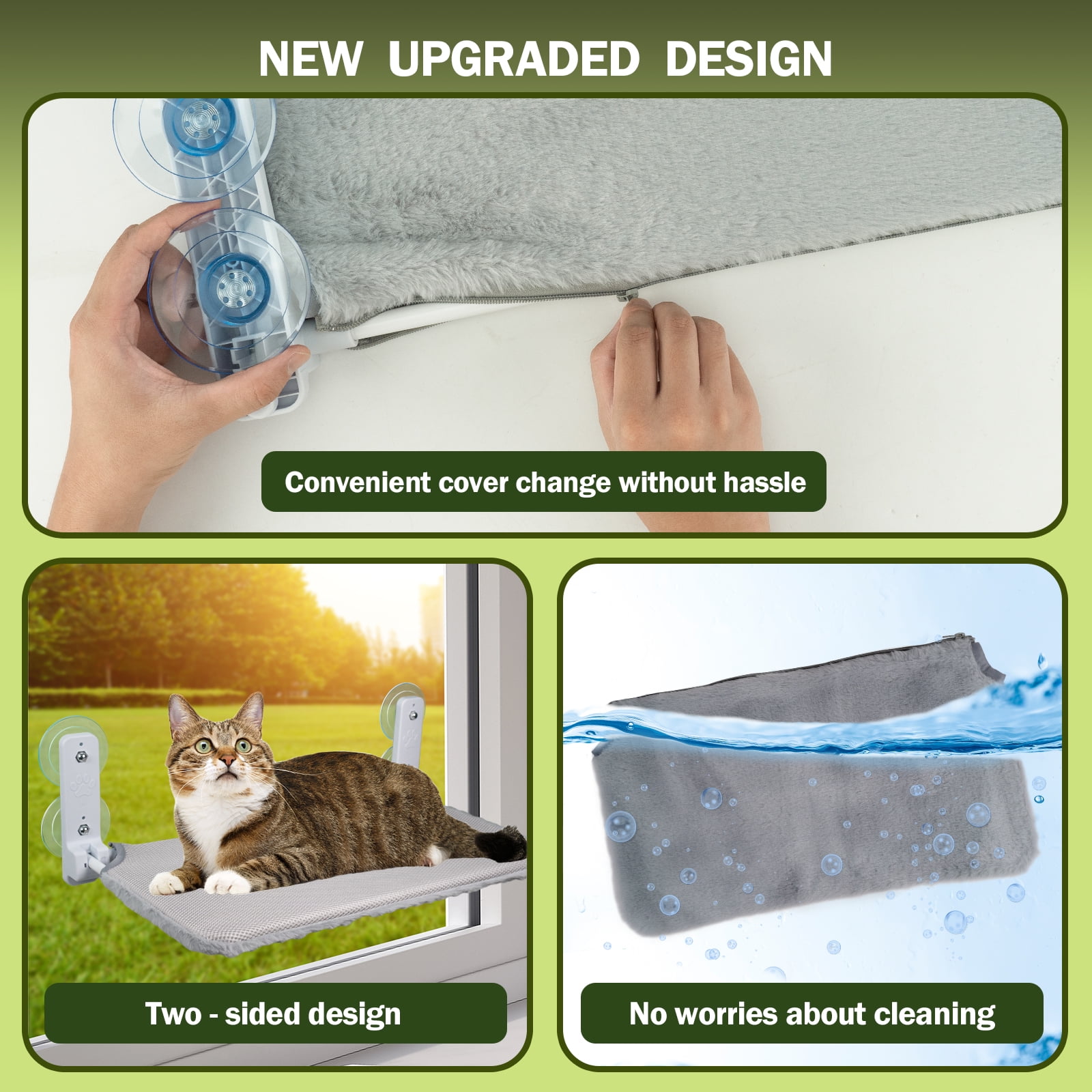 AMZOO Cordless Cat Window Perch and Hammock for Wall with 4 Suction Cups, Anchor & Screw for Easy Installation, Solid Metal Frame, Two Reversible Covers, Foldable Cat Bed for Indoor Cats (Large)