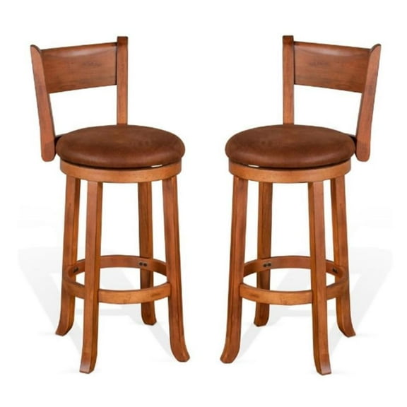 Pemberly Row 30" Mahogany Wood Swivel Barstool in Rustic Oak - Set of 2
