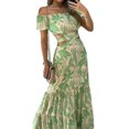 thumbnail image 1 of Vestido Vestido con hombros descubiertos para mujer Vestido con cordones y estampado hueco largo y grande (Verde M) Ygjytge Verde T M para Mujer, 1 of 9