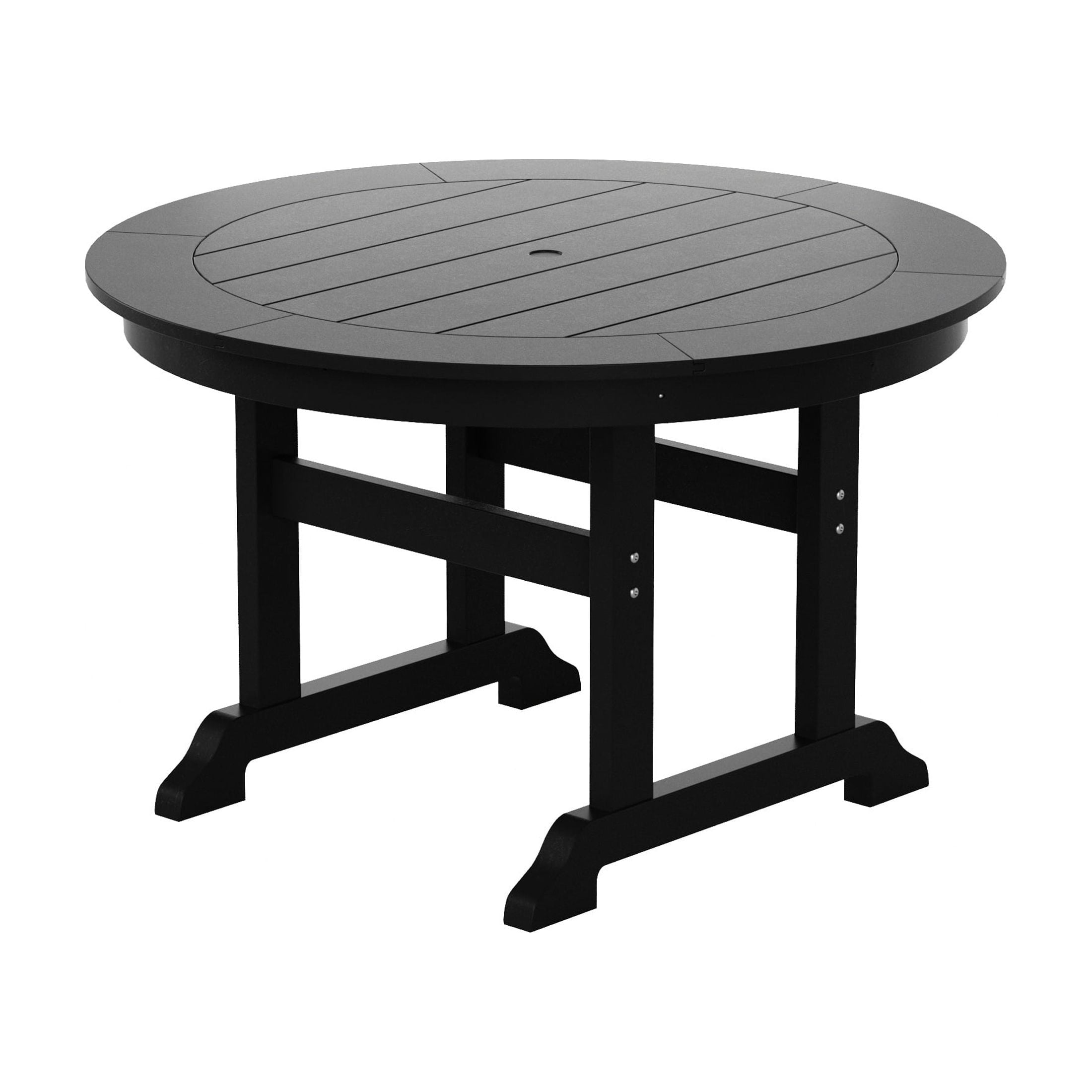 WestinTrends Malibu 5 Piece Adirondack Patio Dining Set, All Weather Poly Lumber Outdoor Table and Chairs Furniture Set, 47" Trestle Round Dining Table and 4 Adirondack Dining Chair, Black