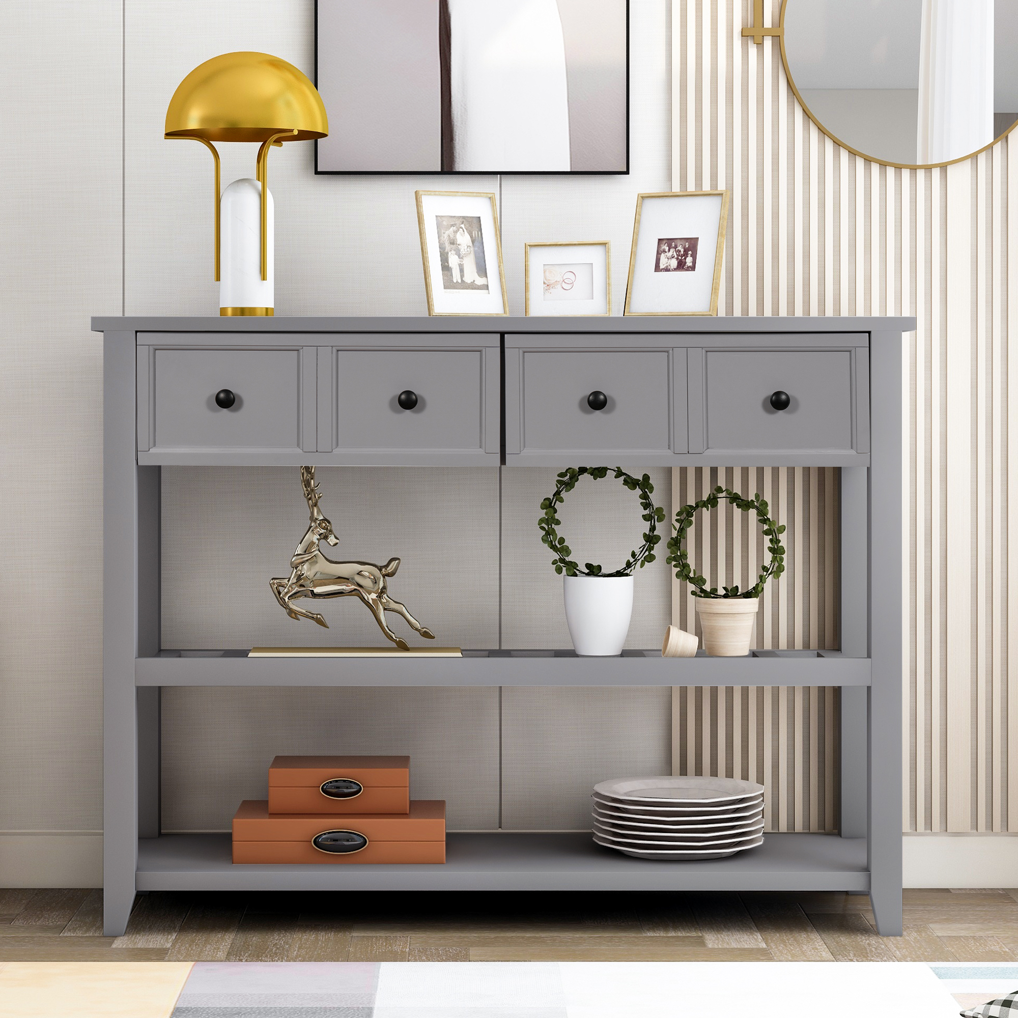 Contemporary Console Sofa Table with Drawers, 2 Shelf Farmhouse Hallway Entryway Table with Storage, Side Cabinet Console Table for Living Room and Entrance - image 2 of 8