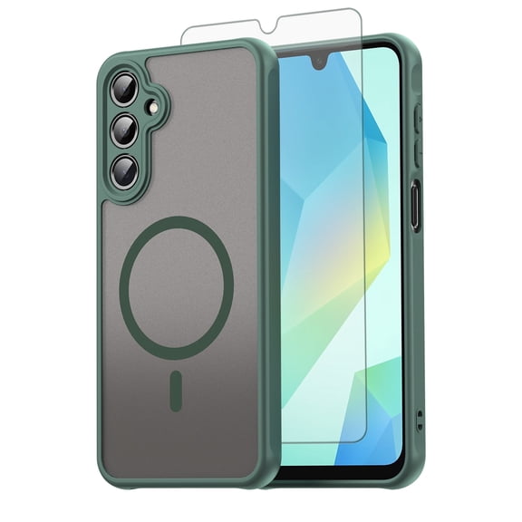 Asuwish Phone Case for Samsung Galaxy S26 Plus S26 5G with Magnetic, Translucent Matte Anti-fingerprint Back, Military Grade DropProof Shockproof Protective Cell Cover S 26 Women Men Green