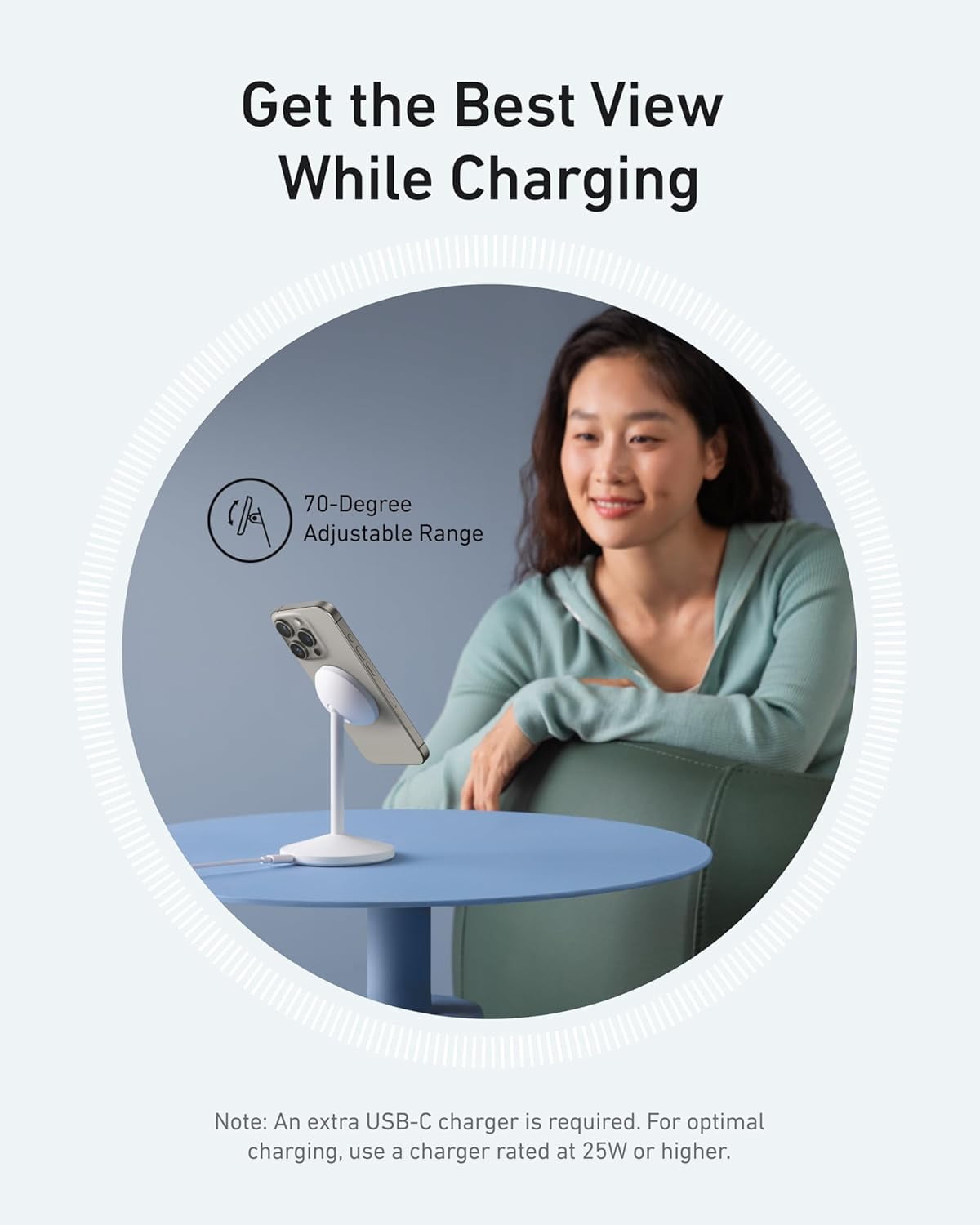 Anker MagGo iPhone 17 MagSafe Charger Compatible Stand, 15W Fast Magnetic Wireless Charging Station, Qi2 Certified 360° Wireless Charger, Magnetic Stand (No Adapter)