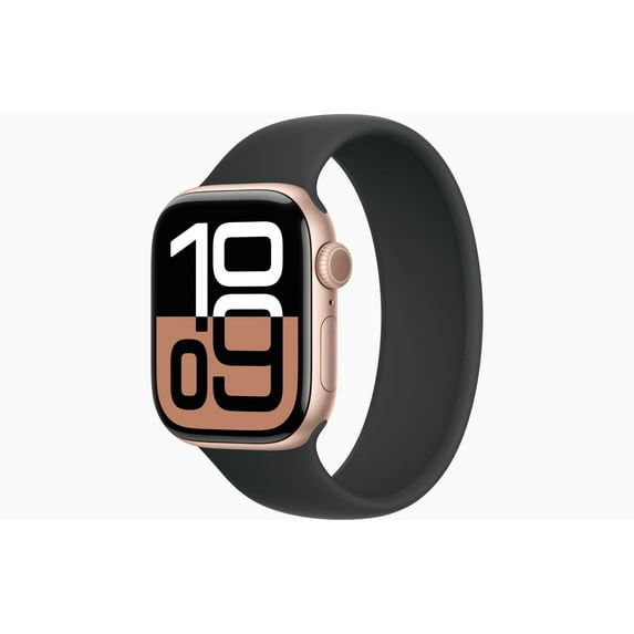 Restored Apple Watch Series 10 GPS 42mm Rose Gold Aluminium Case with Black Solo Loop - Large Band (Refurbished)