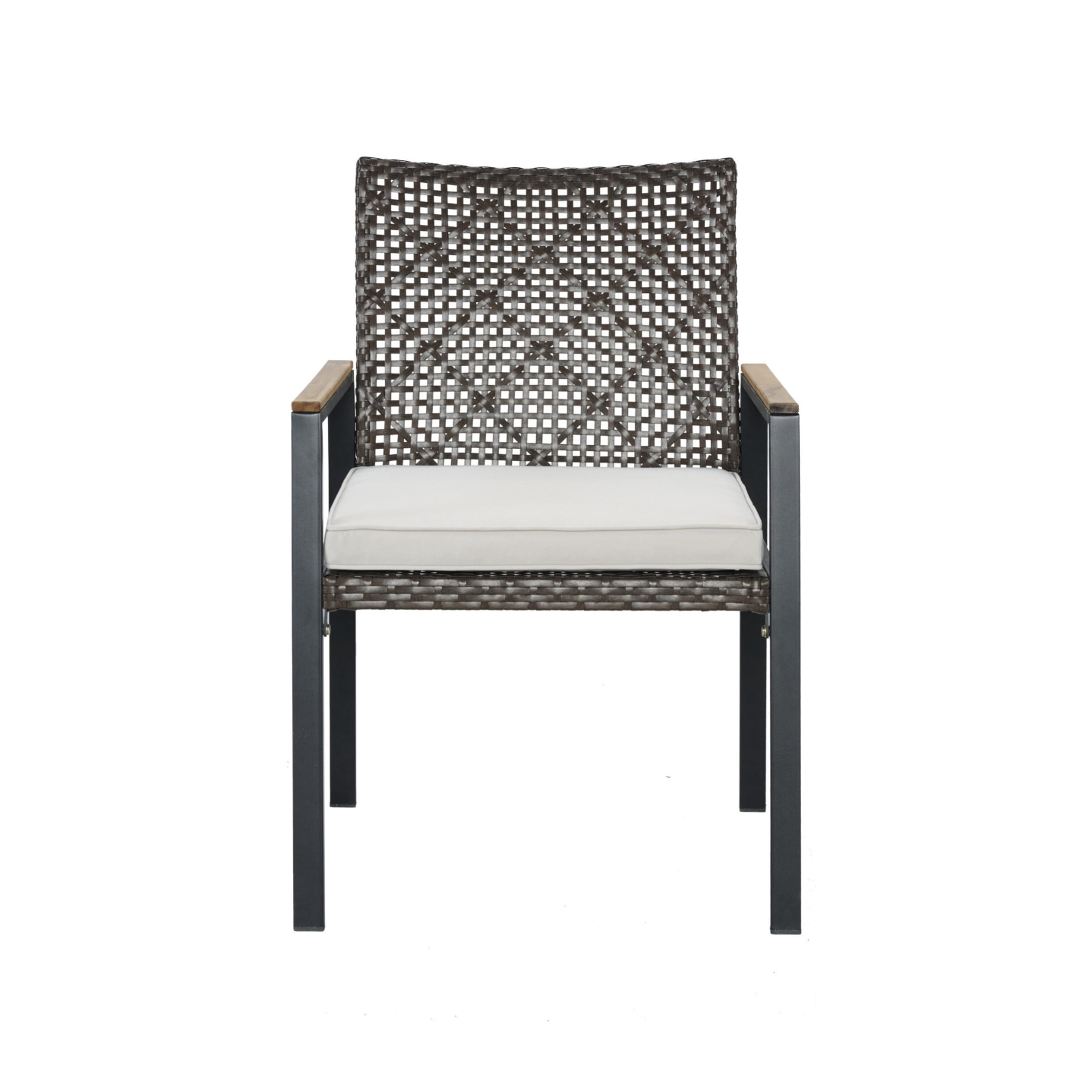 Noble House 5-Piece Outdoor Patio Dining Set, Acacia Wood & Rattan Conversation Set with Umbrella Hole, Dark Brown