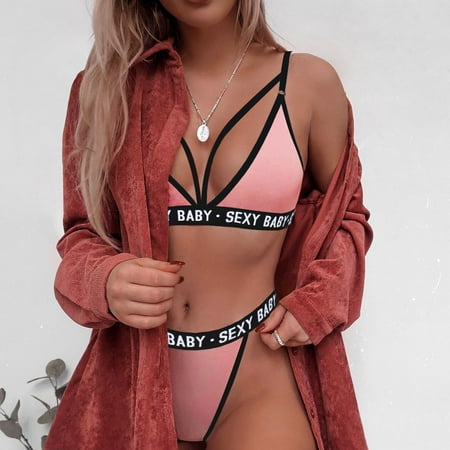

Bra Sets For Women Fashion Women Letter Solid Patchwork Lingerie Underwear Set