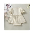 thumbnail image 3 of Gzhioc Newborn Girl Short Sleeve Romper, Casual Solid Color Button Round Neck Patchwork Dress Style Playsuit, 3 of 9