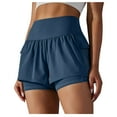 thumbnail image 2 of uublik Bike Shorts With Pockets Women Super Soft Yoga with Pockets Flowy Running Shorts Dark Blue, 2 of 5