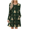 thumbnail image 2 of BLTIBY Women's Long Sleeve Plaid Dress Fashion Casual Swing Round Neck Christmas Mini Dresses with Pockets Green M, 2 of 6