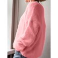 thumbnail image 4 of Women Soft Deep V Neck Drop Shoulder Lantern Long Sleeve Oversized Lazy Fit Solid Knit Sweater Pink M, 4 of 8