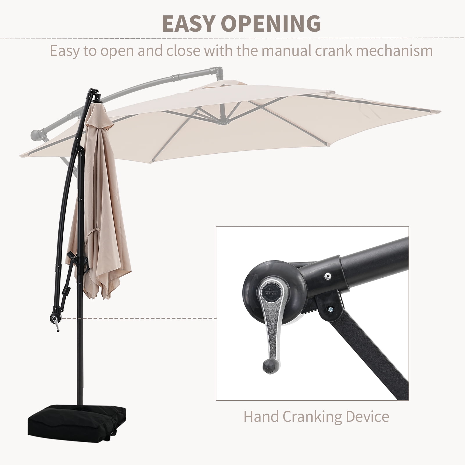 Autlaycil 10 ft Cantilever Offset Outdoor Patio Umbrella with Base Stand Rotate and Tilt - Beige
