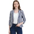 thumbnail image 1 of Blazer De Solapa Con Muescas Y Mangas 3/4 A Rayas Para Mujer Azul blanco S, 1 of 6