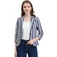 thumbnail image 1 of Blazer De Solapa Con Muescas Y Mangas 3/4 A Rayas Para Mujer Azul blanco S, 1 of 6