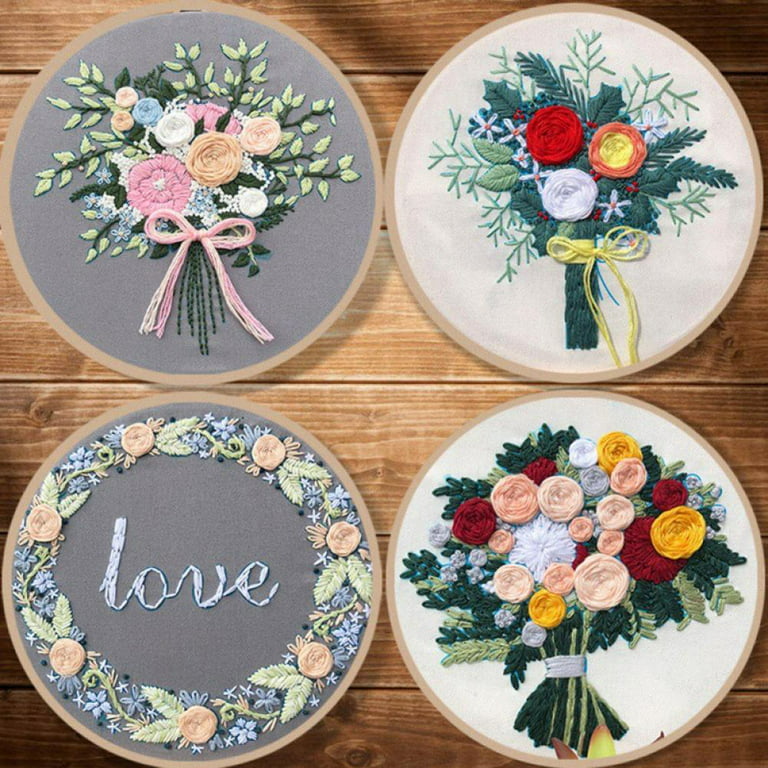 Full Range of Embroidery Starter Kits, Floral Handmade Needlepoint Kits  with Pattern for DIY Beginners Adults Kids, Valentine's 