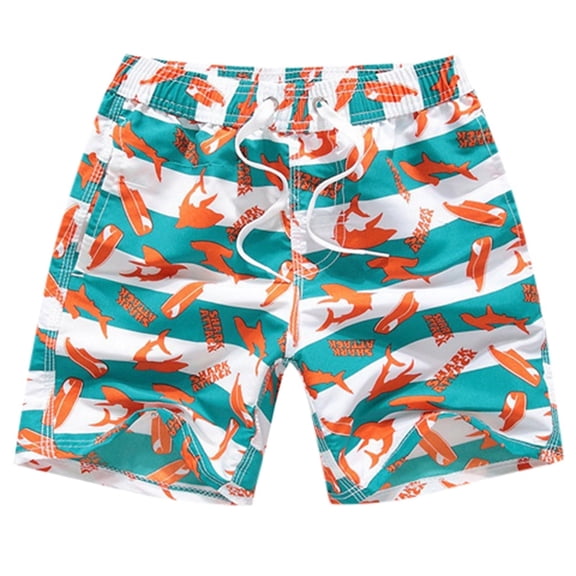 EliteGoogv Boys Swim Trunks Shark Surfboard Print Elastic Waist Drawstring Quick Dry Beach Vacation Swimming Shorts Summer Casual Bathing Suit,White,12