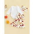thumbnail image 4 of TSEXIEFOOFU Baby Girl Pants Suit Long Sleeve Round Neck Romper Shirt + Leaf Print Trousers + Headband, 4 of 8