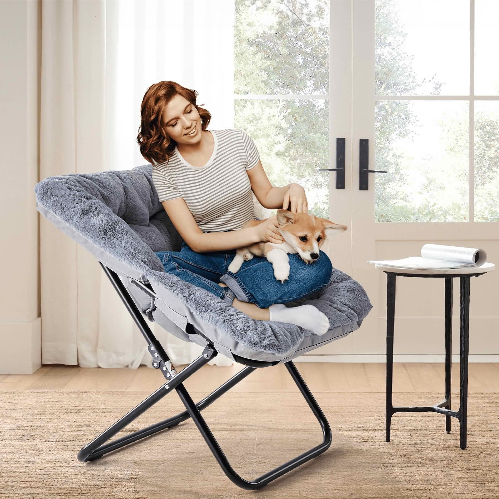 MAYEERTY Faux Fur Folding Lounge Chair Soft Large