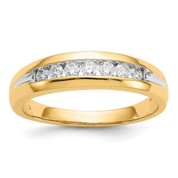 Finest Gold 14K Yellow Gold with Rhodium Diamond Mens Channel Ring - Size 10