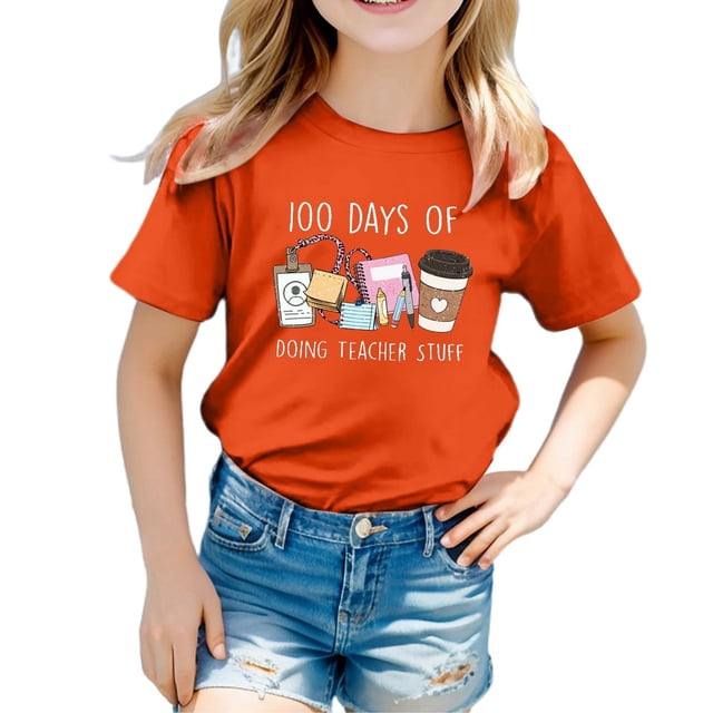 MEZZALL T-Shirts de Mode Décontractés pour Enfants Imprimé Lettre Col Rond Manches Courtes T-Shirt Hauts Élégants, 3-4 Ans