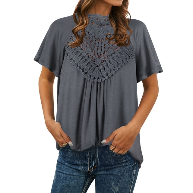 Hauts Unis pour Femmes Découpe Crochet Trou de Serrure Dos Col Montant
