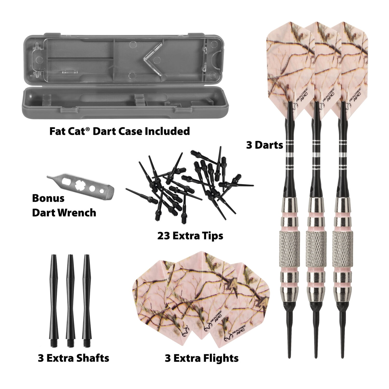 Fat Cat Realtree APC Pink Camo Soft Tip Darts with Storage/Travel Case, 16 Grams