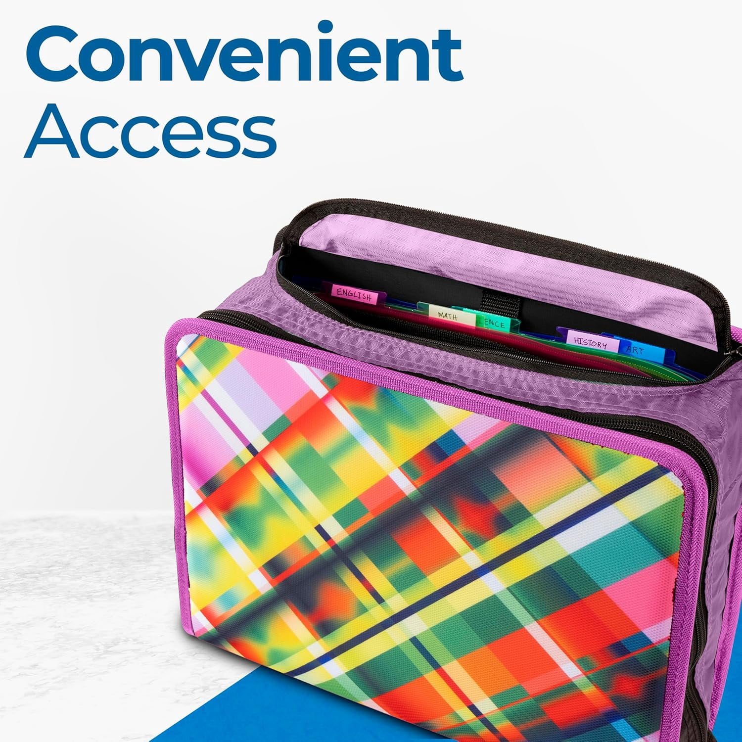 Case-it, Zipper Binder, 3 Inch, 600 Sheet Capacity, Summer Plaid