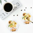 thumbnail image 4 of Fuzoiu Sunflower Gnomes 3 Print Leather Coasters Set,Drink Coasters Set of 4,for Tabletop Protection, Durable PVC Coasters,Home Décor and Housewarming Gift-Hexagon, 4 of 6