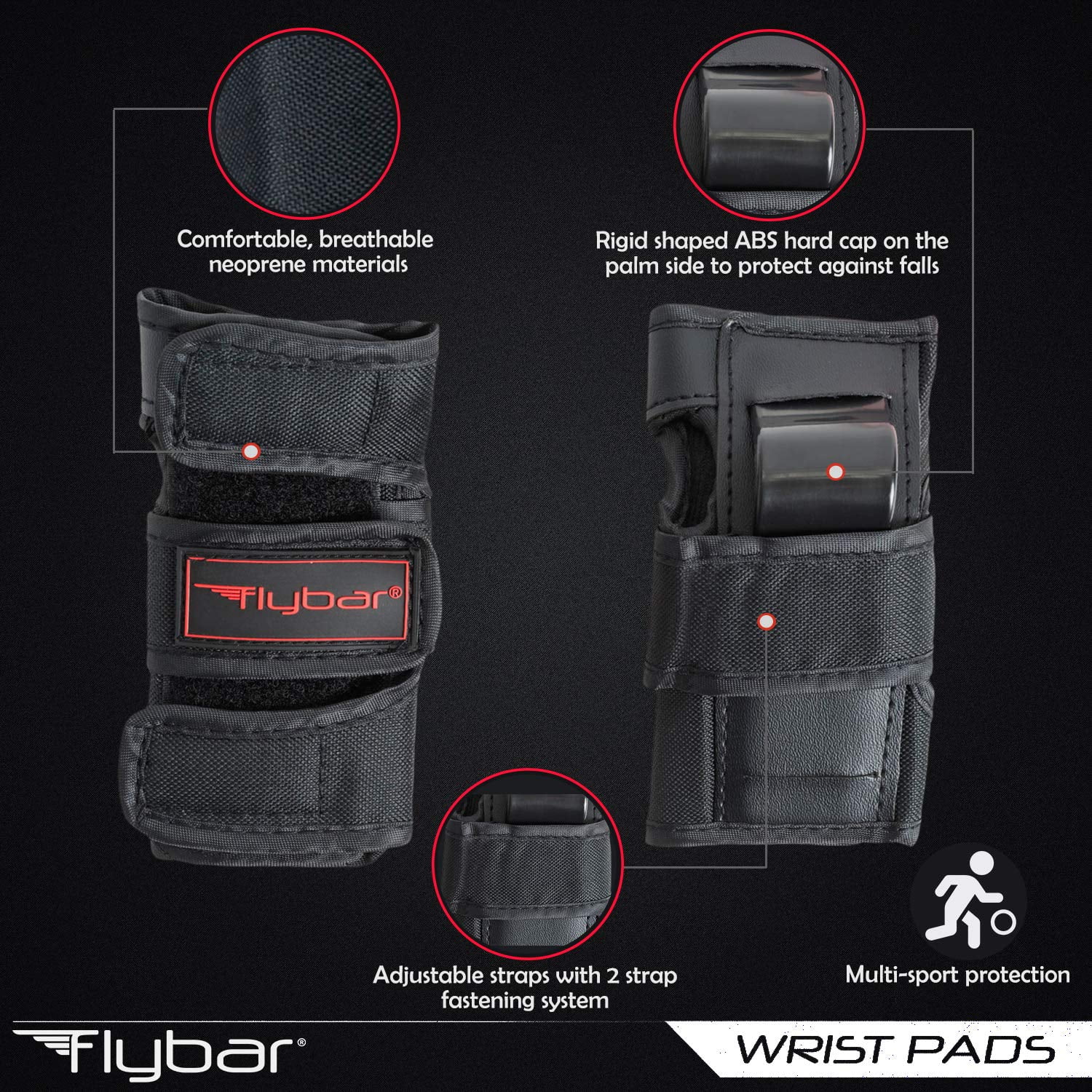 Flybar Kids Knee Pads and Elbow Pads Set, Wrist Guard, Multi Sports Protective Gear, Adjustable, ,Ages+